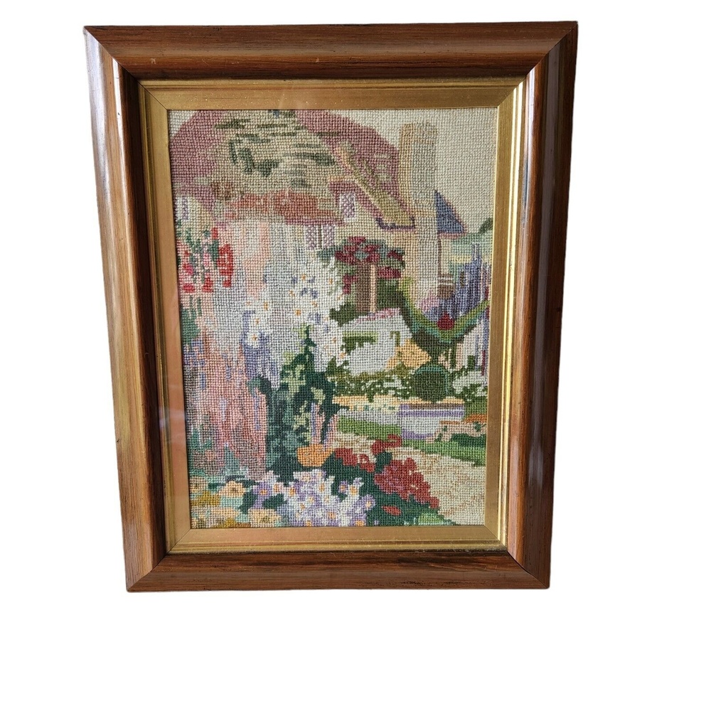 Framed Floral Needlepoint Wall Art in Multi-Color